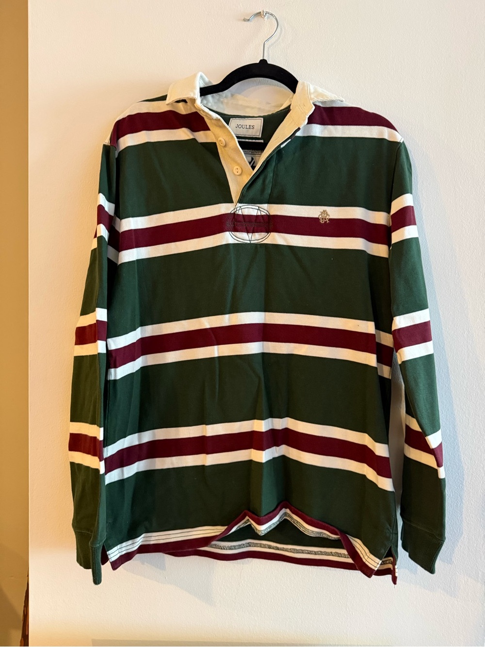Joules Green, White & Burgundy Striped Rugby Polo